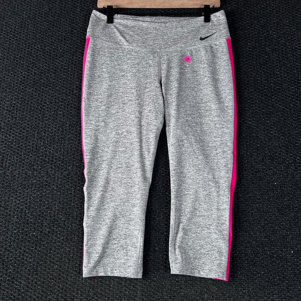 Nike Dri Fit Capris Women Sz S Gray Pink Athletic Running Workout Capri Leggings